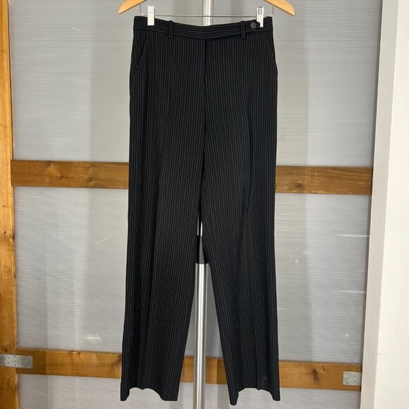 MaxMara Black Brown Pinstripes High Rise Straight Leg Trouser Dress Pant Sz 6 - Picture 2 of 14